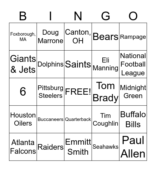 Football BINGO Card