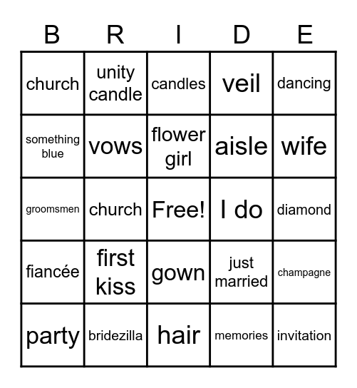 Bridal Shower Bingo Card