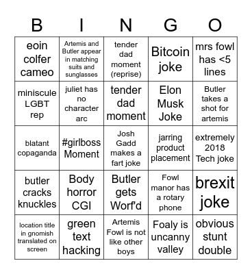 Artemis Fowl (2020) Bingo Card