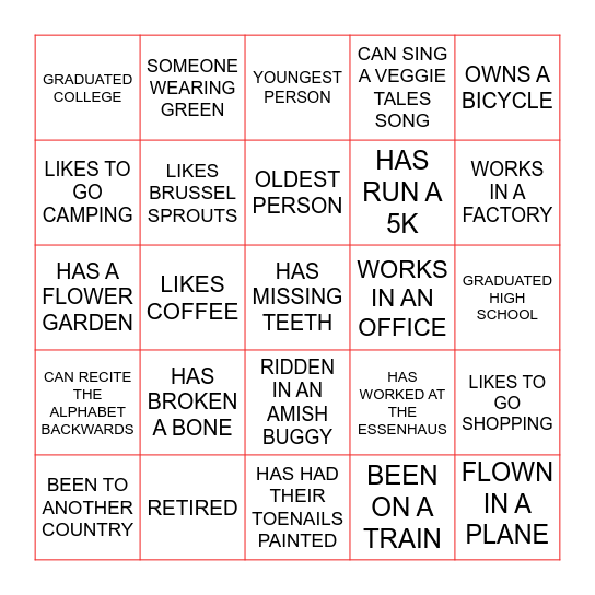 Meat 'n' Greet Bingo Card