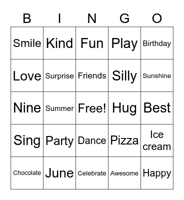 Lily's Birthday Bingo Card