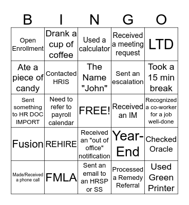 HR Records BINGO Card