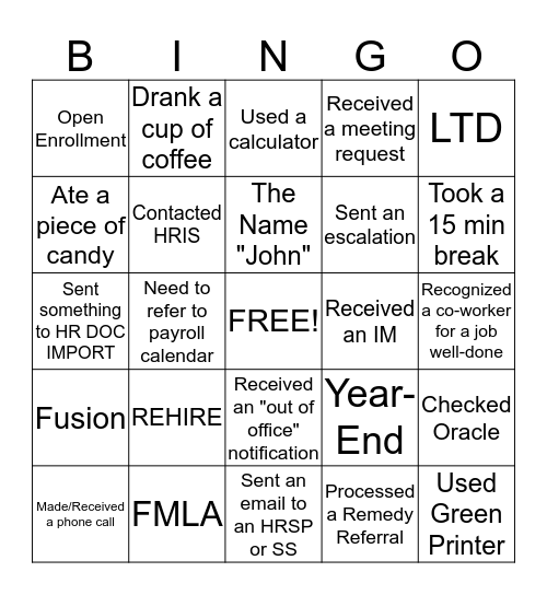 HR Records BINGO Card