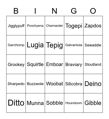 Pokemon Bingo Card