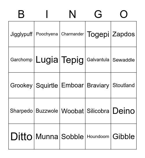Pokemon Bingo Card