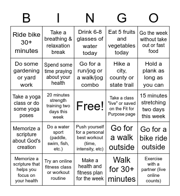 Fitness Bingo Card