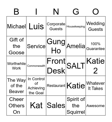 GUNG HO Bingo Card