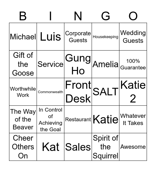 GUNG HO Bingo Card