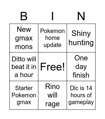 Swsh pass Bingo Card