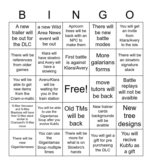 DLC bingo Card