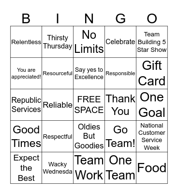 Customer Service Week 2014 Bingo Card