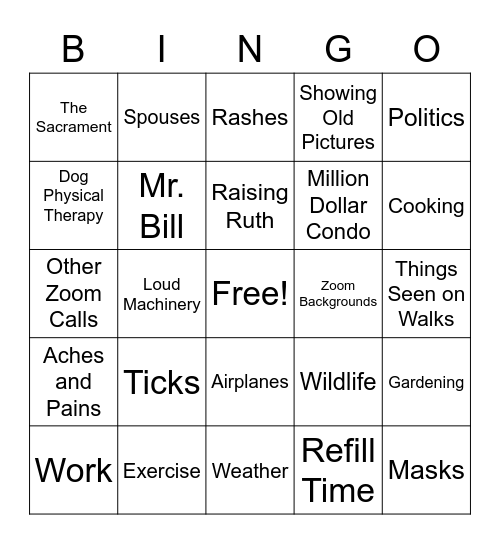 Family Zoom Bingo Card