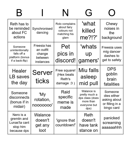 Raid night Bingo Card