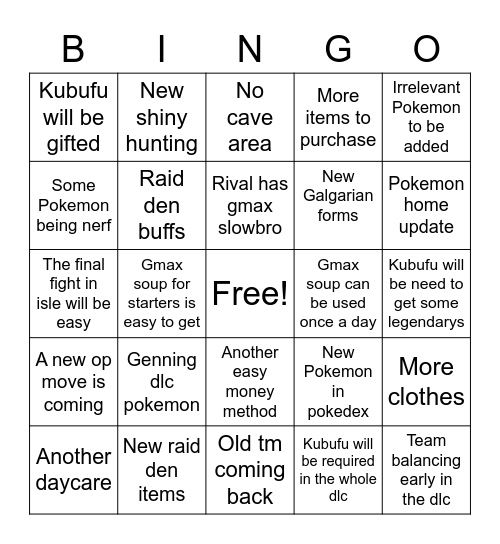 Pokemon Bingo Card