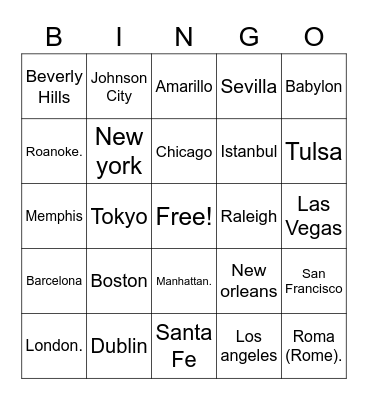 Songs about Cities Bingo Card