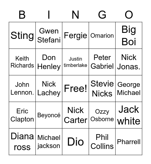 Singers that went solo Bingo Card