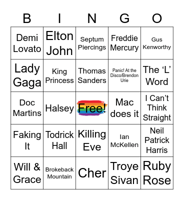 Virtual Pride Celebration Extravaganza Bingo Card