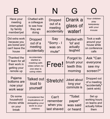 Remote Work Bingo Card