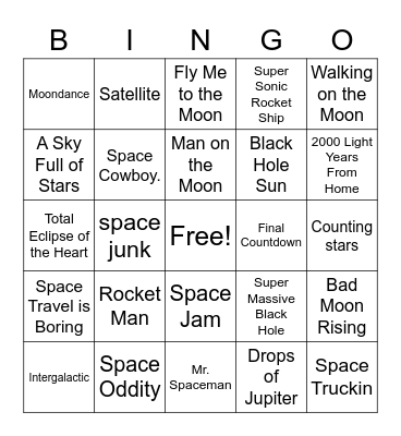 Space Jams Bingo Card