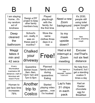 Quarantine MADNESS Bingo Card