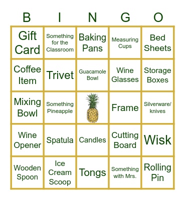 Bridal Bingo Card