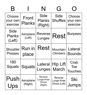Fitness Bingo Card