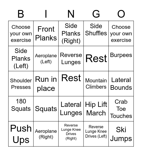 Fitness Bingo Card