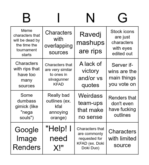 Bad KFAD Bingo Card