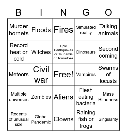 Apocalypse Bingo Card