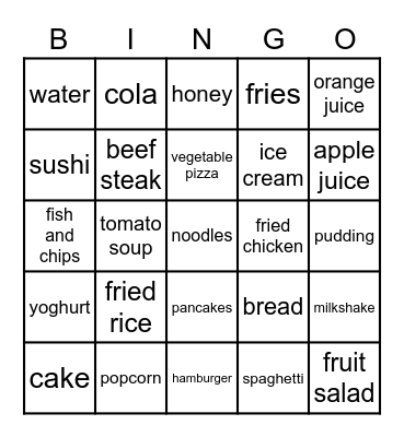 I'd like fried rice. Bingo Card