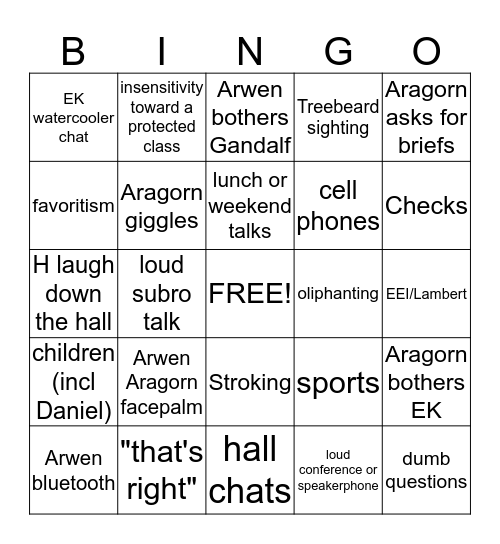 Lord of the Liens 7.1 Bingo Card