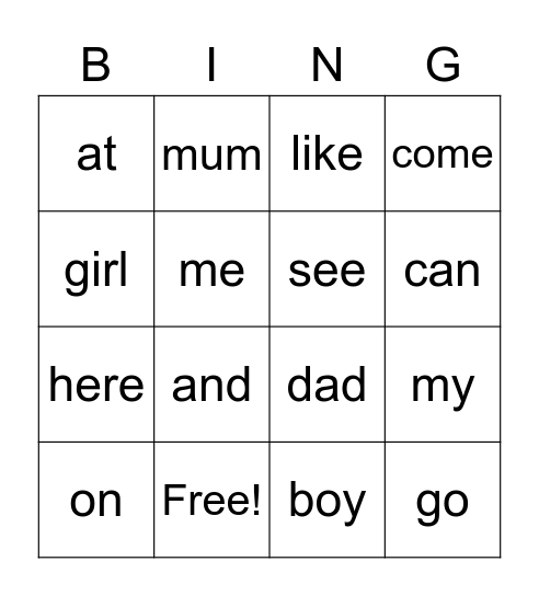 Week 8 Bingo Card