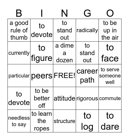 Unit 7 (with idioms) Bingo Card