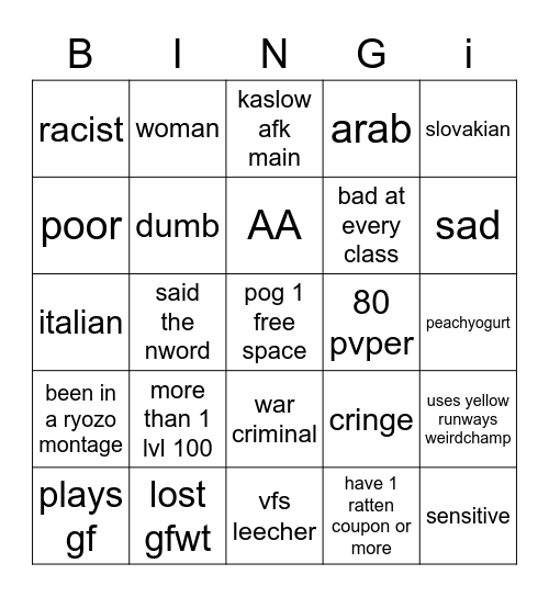 crimsonited bingi Bingo Card