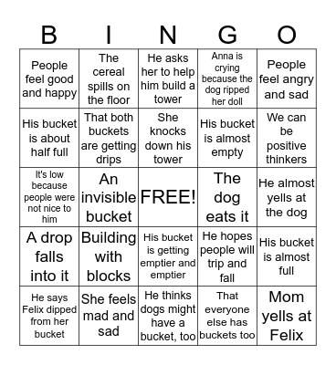 Bucket Fillers Bingo Card