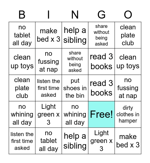 Chore Bingo Card