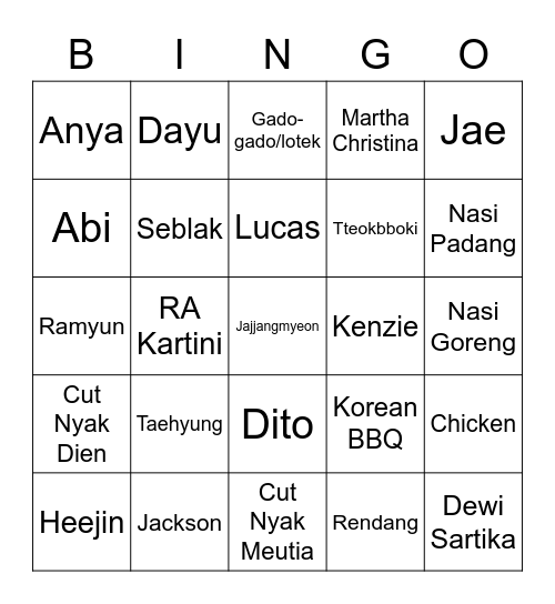 Bingo Mamat Bingo Card