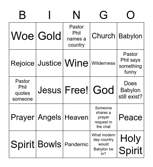 Sermon Bingo - June 14 Bingo Card