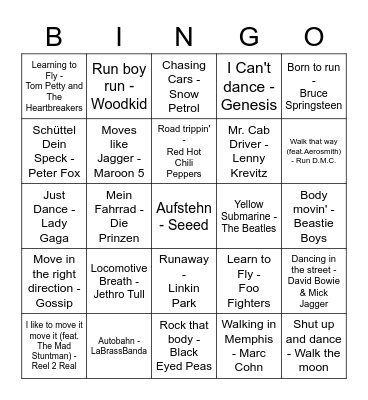 Bewegung ist alles Bingo Card