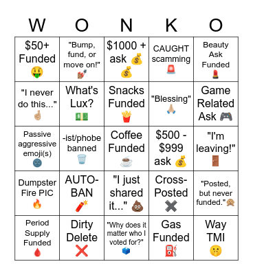 WONKO CARD Bingo Card
