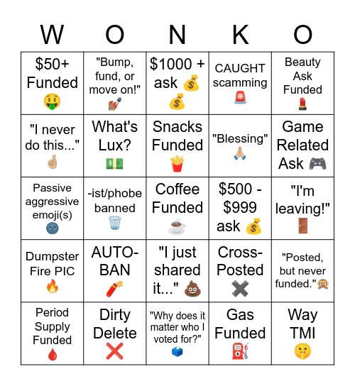 WONKO CARD Bingo Card