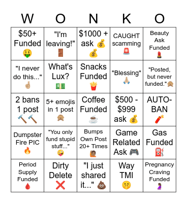 WONKO CARD Bingo Card