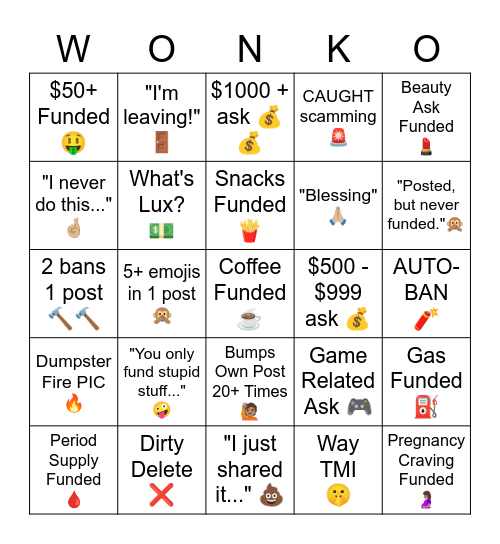 WONKO CARD Bingo Card