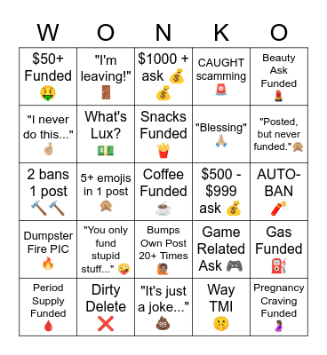 WONKO CARD Bingo Card