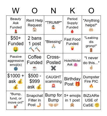 WONKO CARD Bingo Card