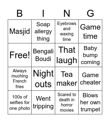 Zainab things Bingo Card