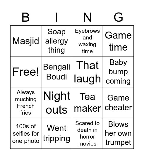 Zainab things Bingo Card