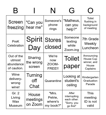 Quarantine Bingo! Bingo Card