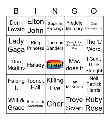 Virtual Pride Celebration Extravaganza Bingo Card