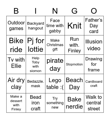 Tess’s Summer bingo Card